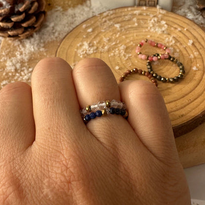 Bague perles à facettes élastique