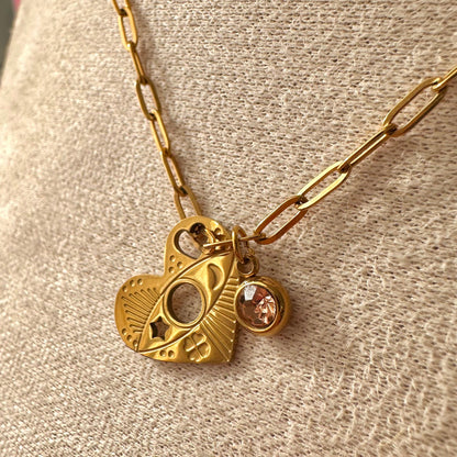 Collier long coeur + strass