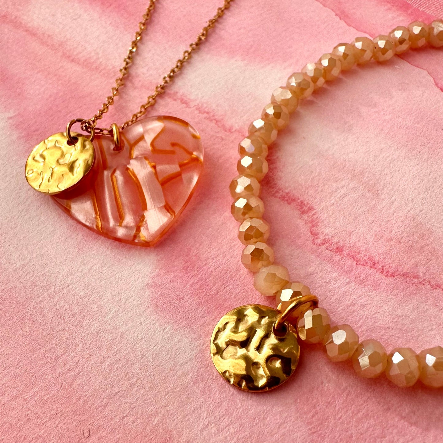 Collier coeur + médaille martelée