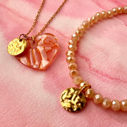Collier coeur + médaille martelée