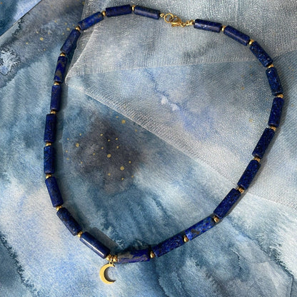 Collier perle tube Lune