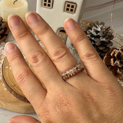 Bague perles à facettes élastique