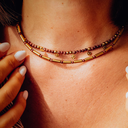 Collier tubes et perles goldstone