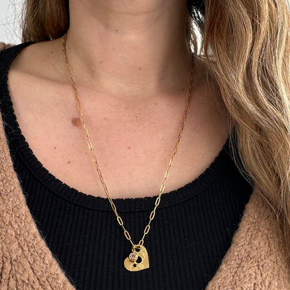 Collier long coeur + strass