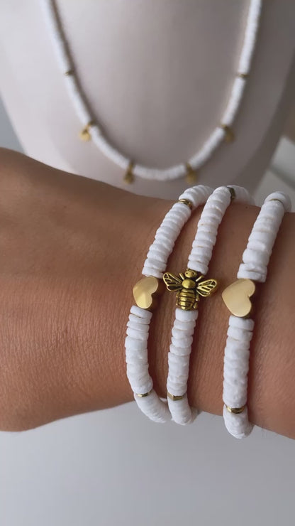 Bracelet en perle heishi de nacre blanche