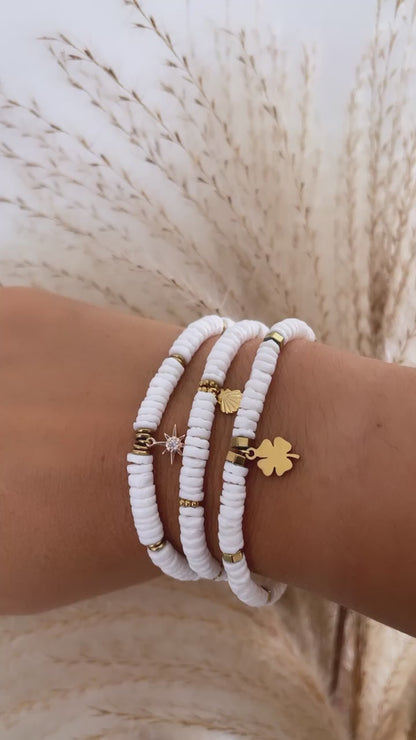 Bracelet en perle heishi de nacre blanche